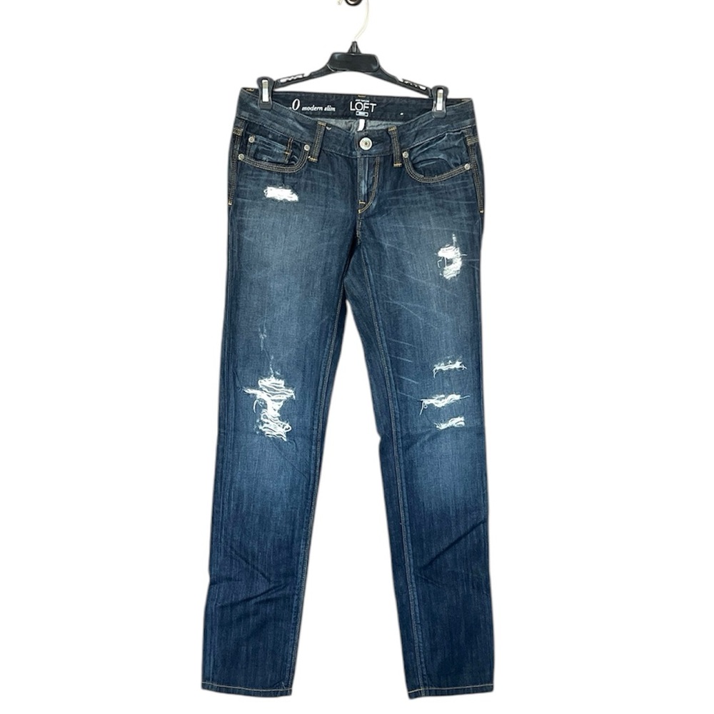 LOFT Midnight Blue Ripped Skinny Jeans